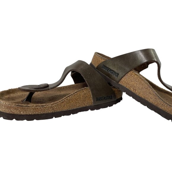 Birkenstock Womens Gizeh Footbed Sandals Brown Leather Shoe Ankle Strap Buckle 5 - Picture 6 of 11